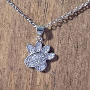 Silver Paw Print Pendant Necklace, Sterling Silver